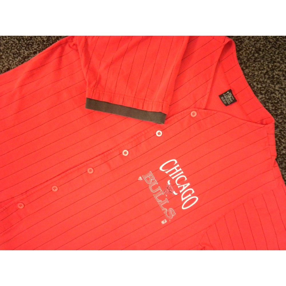 Chicago Bulls Jersey XL‎ Red Black Pinstripe Button Up Baseball Shirt NBA Jordan